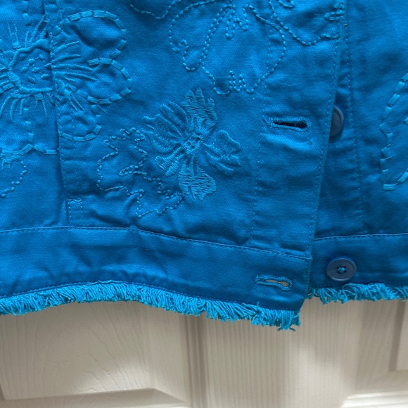 Chico's Vibrant Blue Embroidered Jean Jacket - Picture 4 of 6